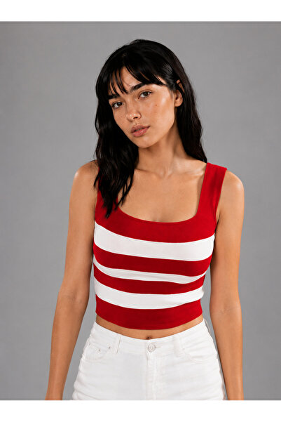 BY ARDELION Square Neck Striped Knitwear Athlete Women's Slim Fit Stylish Kni...