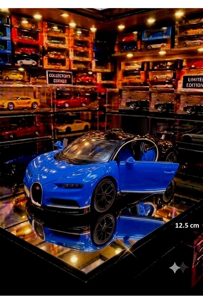 OYUNCAKSAHİLİ Bugatti Veyron Blue Black W16 Diecast 1:36 Ölçek Model 12.5cm M...