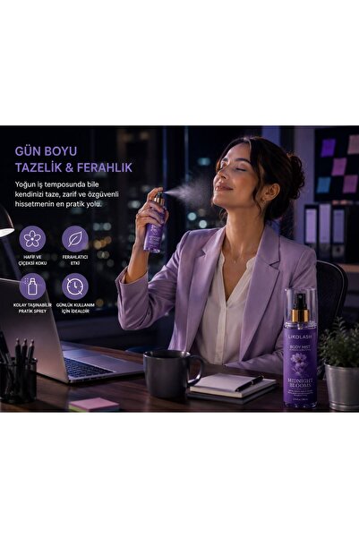 Likolash Midnight Blooms Body Mist Kadın Vücut Spreyi Çiçeksi Meyvemsi Kokulu 200 ml Ferahlatıcı Günlük Kullanım