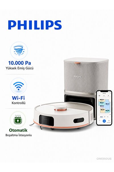 Philips 10.000Pa Yüksek Emiş Güçlü Premium Robot Süpürge, Çift Döner Paspaslı...