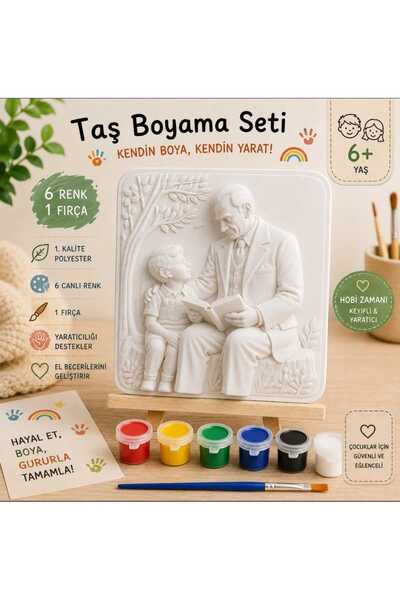 Civitas Dei Atatürk Taş Boyama Seti | 1. Kalite Polyester | 6 Renk Boya + 1 F...
