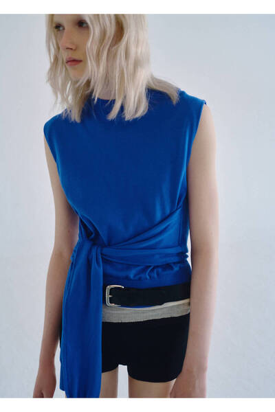 MANGO Woman Knit vest with knot detail