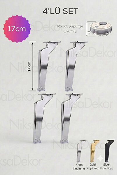 Tabanca Ayak Nikel 17cm-4'lü Set-Modern Metal Ayak-TV Ünitesi Ayağı-Koltuk Ayağı-Kanepe Ayağı-Berjer Ayağı-Orta Sehpa Ayağı