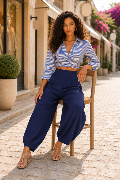 Generic Brand Pantaloni model shalwar cu talie elastică