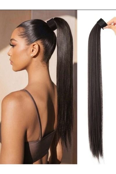 AKOLİFE Dark Brown Straight Clip-In Ponytail Hairpiece Hair Extensions - Heat Resistant - Washable