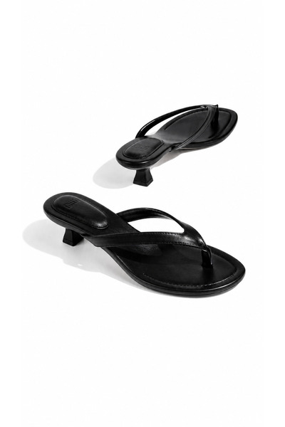 CİMİLİ SHOES Women's Black Leather Flip-Flop Heeled Slippers Orthopedic Women...