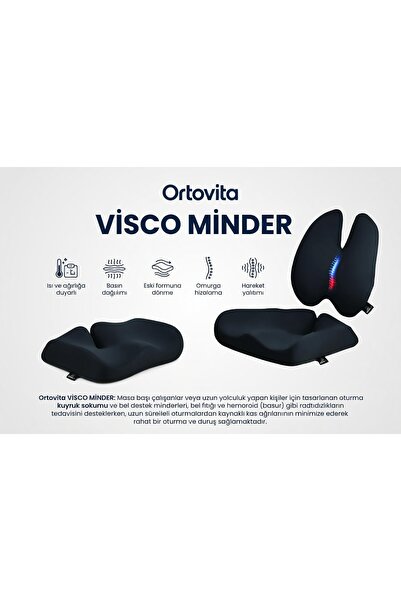 Yeni Nesil Visco Ortopedik Ergonomik Oturma ve Bel Destek Minderi ve sırtlık 2 li Set