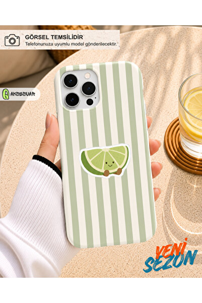 Q Aksesuar iPhone 14 Pro Uyumlu Sevimli Lime Desenli Çizgili Tasarım Telefon ...