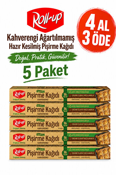 Roll-Up Kahverengi Ağartılmamış Hazır Kesilmiş Pişirme Kağıdı 37x42 cm 16 Yap...