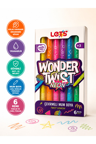 Lets Wonder Twist Neon Çevirmeli Mum Boya 6 Renk