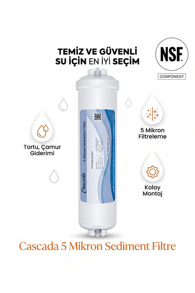 cascada 12'' Inline 5 Mikron Sediment Filtre Çubuklu