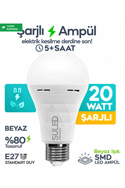 SULED Şarjlı Ampül 20w Acil Durum & Kamp Işığı 220v Beyaz Işık E27 Duy Otomat...