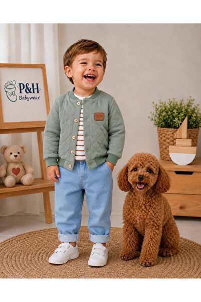 P&H BABYWEAR طقم مكون من 3 قطع للأطفال الرضع/الأولاد يتضمن سترة مخططة مبطنة و...
