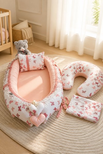 ebabynest Kelebek Serisi Pudra Babynest Emzirme Yastıklı Set