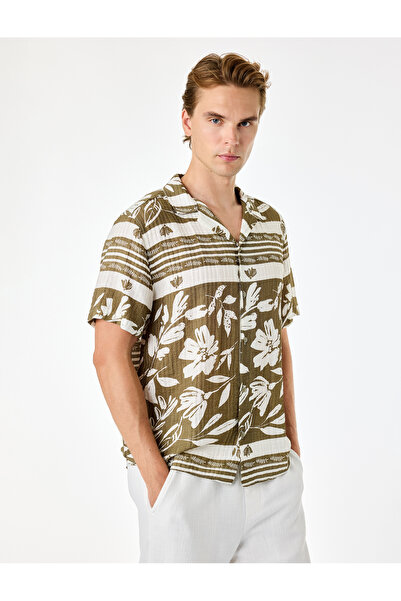 Koton Regular Fit Viscose Turn-Down Collar Patterned Short Sleeve Floral Shirt