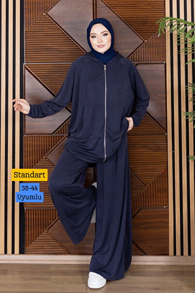 Balenbi Women's Modal Pique Fabric Hooded Kangaroo Pocket Hijab Set 1225 Navy...