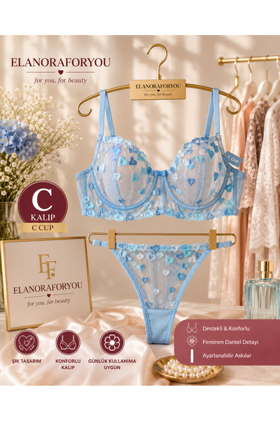 ELANORAFORYOU طقم حمالة صدر وسروال داخلي شفاف من ELANORA AMORE باللون الأحمر ...