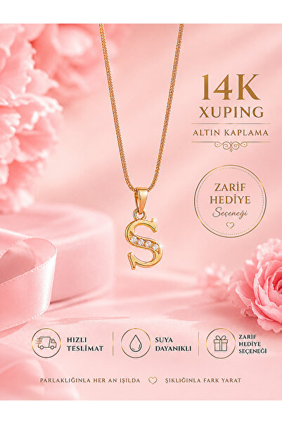 MİLUNXTE Xuping S Harfli Kadın Gold Renk Zirkon Taşlı Çelik Harf Kolye