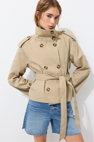 Stradivarius High-neck trench coat with belt