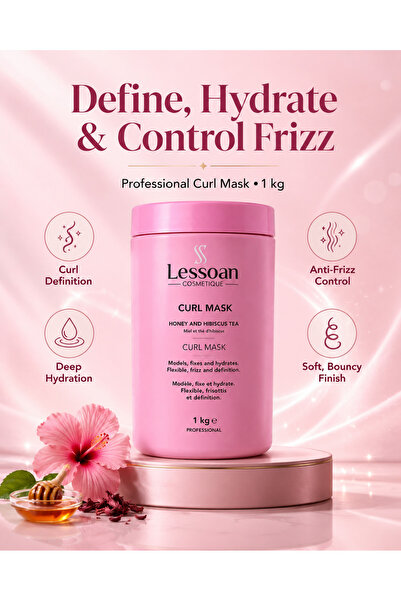 Lessoan Cosmetique Curl Mask with Honey & Hibiscus Tea, Deep Hydration, Curl ...