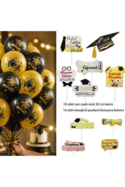 partidolu 10 Lu Grad Karton El Tutacaklı Pankart 10 Lu Lateks Mezuniyet Balon...