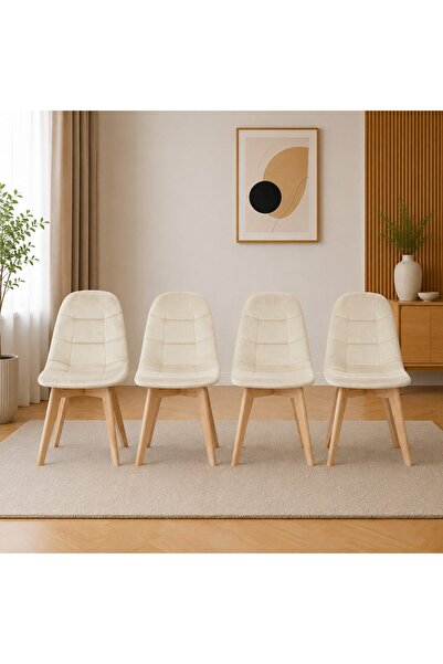 Artool Set 4 scaune bucatarie/living, Artool, Bora, catifea bej, picioare lem...