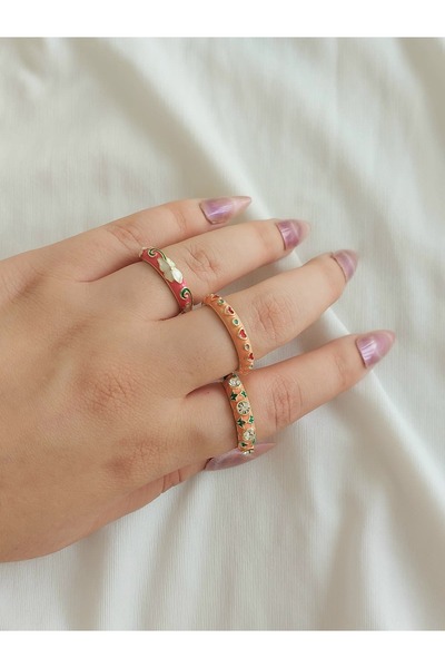 bijoux uniques 3 Pieces of Adjustable Steel Rings with Enamel Colors