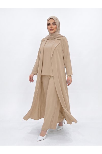 YOU ABAYA طقم سفر 4 قطع بقماش كريب كوبراء لون بيج