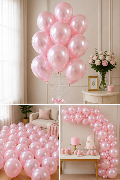 Parti dolabı Pembe Renk Metalik Balon 10 Adet ( 10'lu Paket)