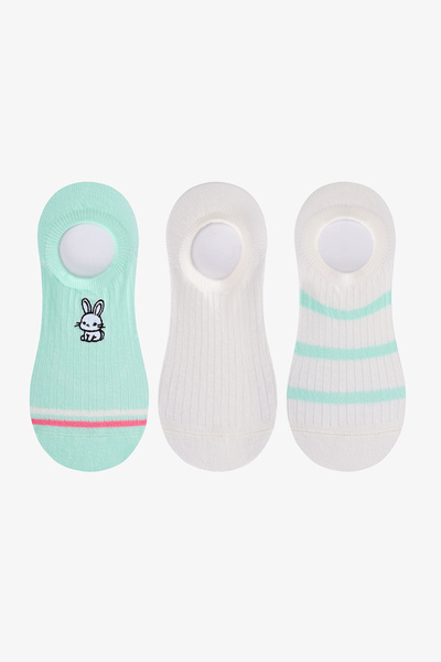 Penti 3 Pairs of Seamless Cotton Colorful Rabbit Embroidered Sneaker Socks