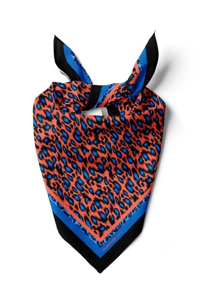Modabutik Violla A83 Kadın Mavi Turuncu Damla Desenli 50x50 Bandana