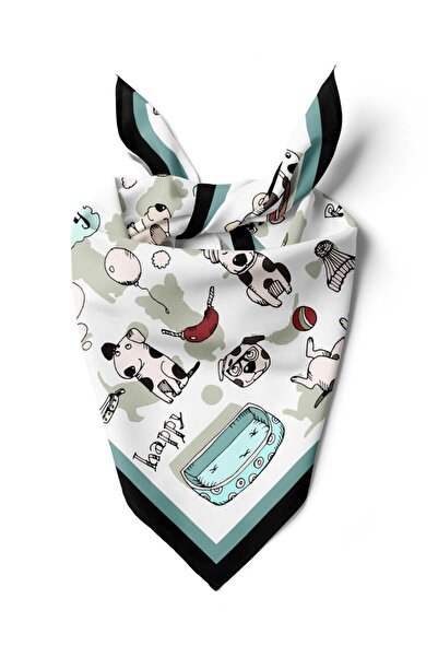 Vissona Violla B5 Kadın Gri Puppy Love Desenli 50x50 Bandana HYL DG0682-22
