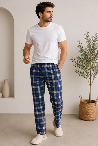 FORMO Men's 100% Natural Organic Cotton Plaid Pocketed Quality Pajama Bottoms