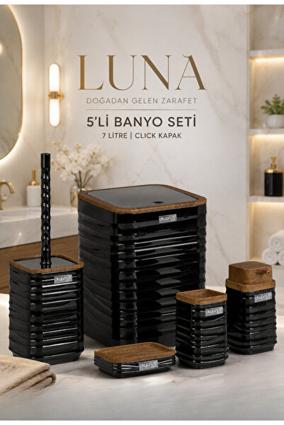 Okyanus Home Set de baie Luna Black Wood cu model pătrat, 5 piese, 7 LT