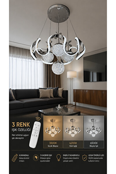 G-Light Arya XL Kristal Cam 4 Top Simli Kalın Kasa LED Avize