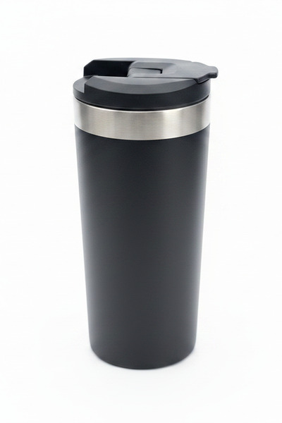 VİBEFLASK 450 ml Araç İçi Uyumlu Mat Siyah Çelik Termos Mug - 304 Paslanmaz S...