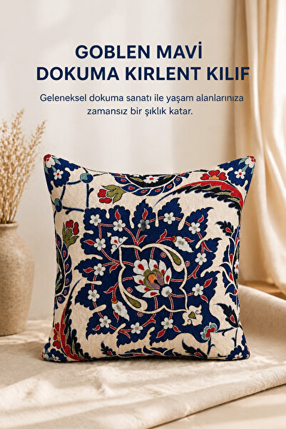 KIRLENT EV Goblen Mavi Dokuma Kırlent Kılıf