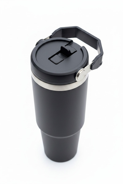 VİBEFLASK 900 ml 304 Paslanmaz Çelik Termos - Siyah Pipetli ve Kapaklı Mug