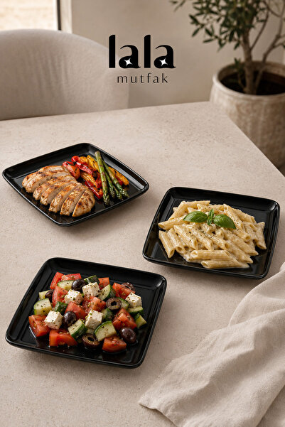 Lala Mutfak Kavi Square Serving Plate - Set of 3 (20 cm - Stylish, Durable, Cake, Dessert, Presentation Plate)