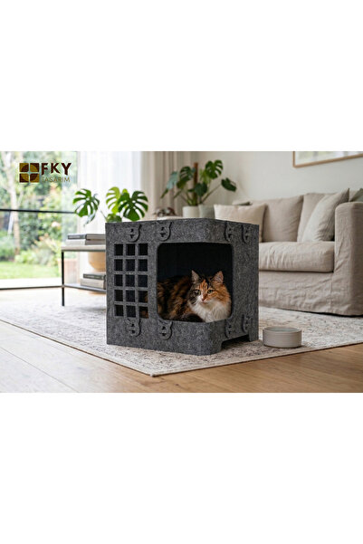 Gri Ketoki Tek Katlı Kedi Evi