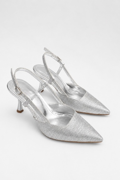 POLKA STORE Queen Sparkly Pointed Toe Open Back Stiletto Banded Metallic Even...
