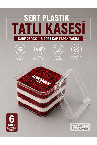 KONERPACK Plastik Magnolya Tatlı Kasesi 250cc - 6 Adet Kap-Kapak Takım