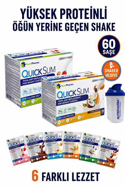 NUTRIPHARMA Quick Slim Shake - Avantajlı 2 Kutu Öğün Tozu - Protein Shaker Hediye
