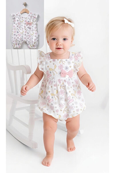 mandalinsbaby Çiçekli Şortlu Kız Bebek Tulum