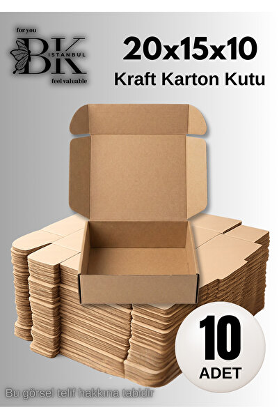 bkistanbul 20x15x10 cm E-Ticaret Kargo Kutusu 10 Adet Kilitli Kraft Kutu 10'lu