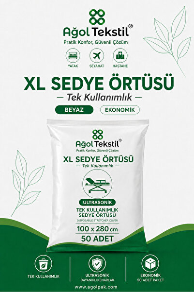 ağol tekstil Ekonomik Tek Kullanımlık Sedye Örtüsü 50 Adet 100x280 cm Lastikli