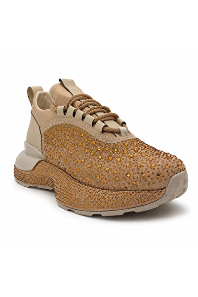 Rexba Beige Shiny Stone Casual Thick Sole Women's Walking Shoes Sneaker