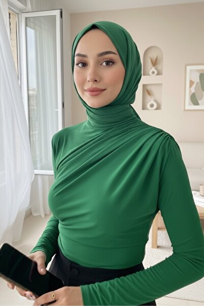 Modamorfo Half Neck Drawstring Sandy Blouse -Green