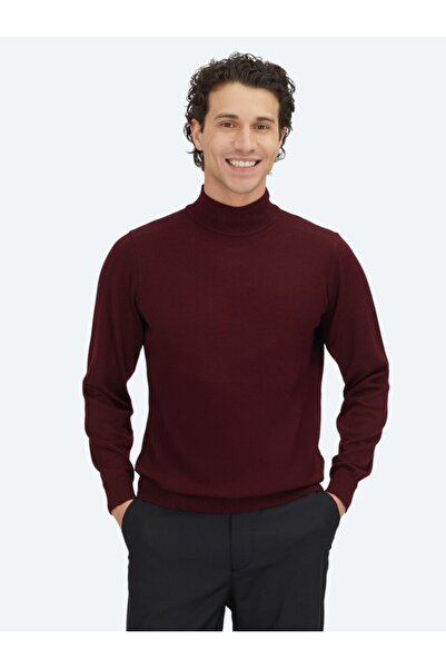 Kip Pulover din tricot din amestec de lână cu jumătate de gât roșu claret