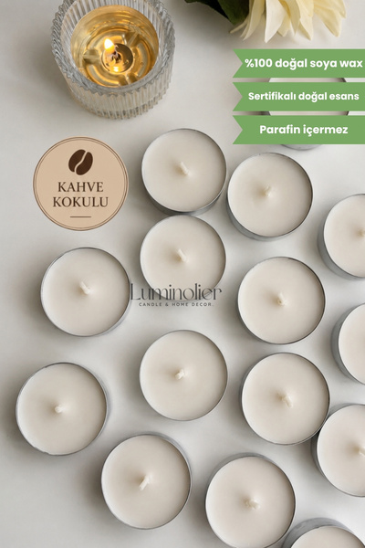 Luminolier 10 Adet Kahve Kokulu Bitkisel Tealight Soya Mum – %100 Doğal, Vega...